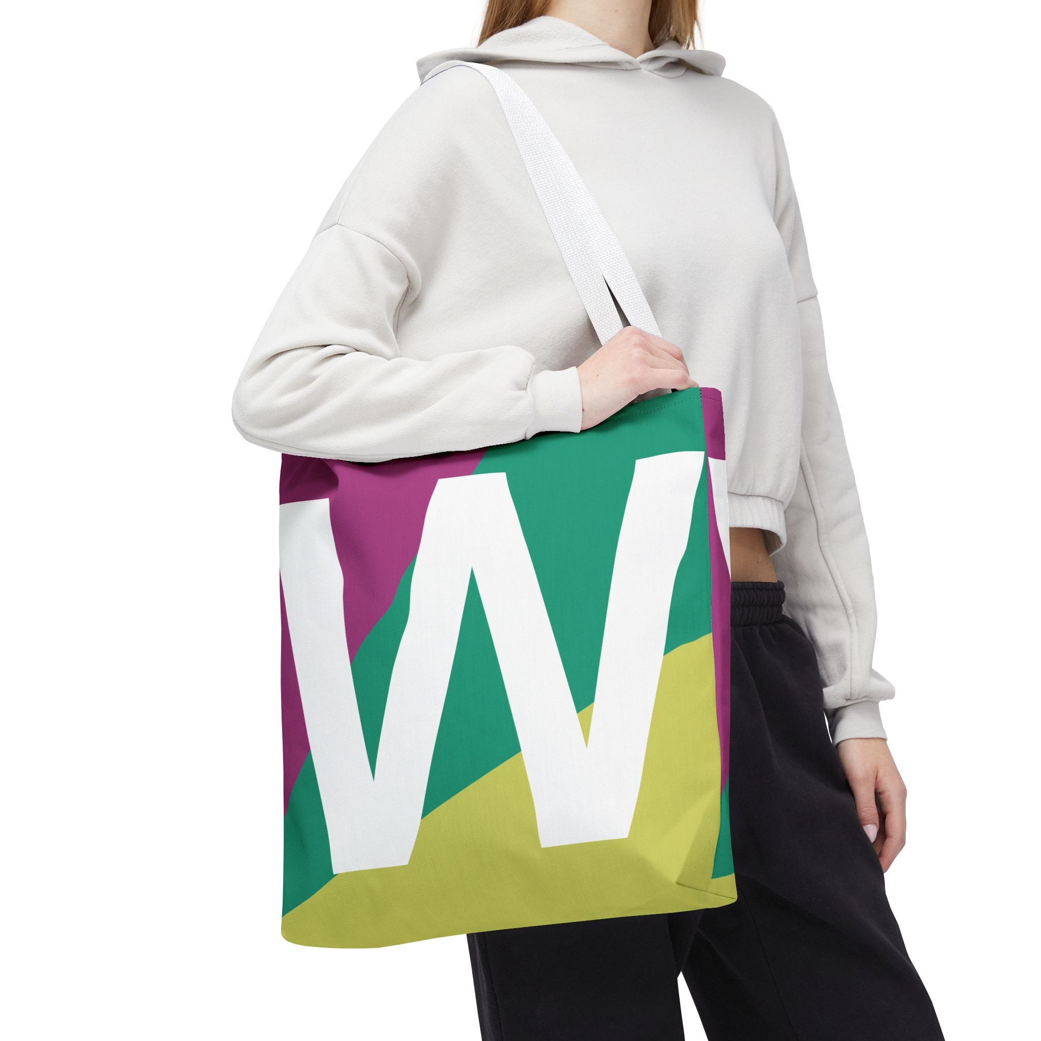 Monogram 'W' Colorblock Tote Bag — Personalized Initial W Shoulder Tote