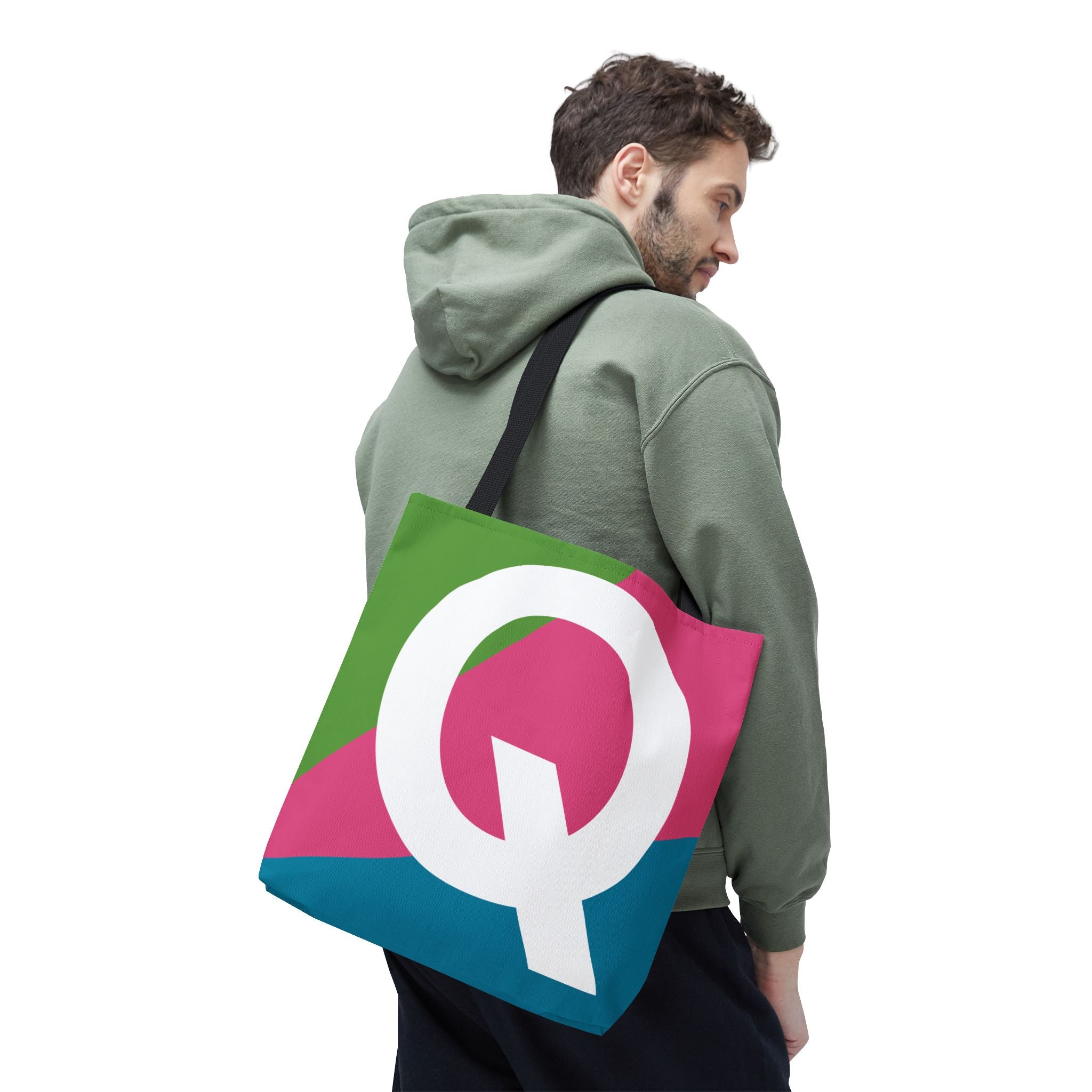 Monogram 'Q' Colorblock Tote Bag — Personalized Initial Q Shoulder Tote