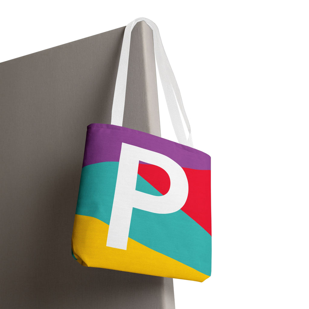 Monogram 'P' Colorblock Tote Bag — Personalized Initial P Shoulder Tote