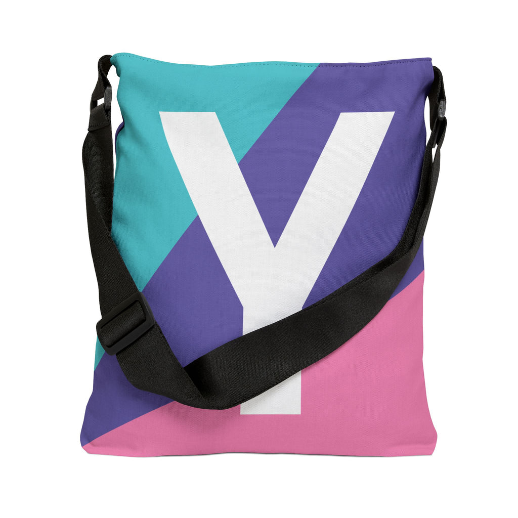 Initial Letter 'Y' Colorblock Adjustable Tote Bag — Monogram Alphabet Shoulder Bag
