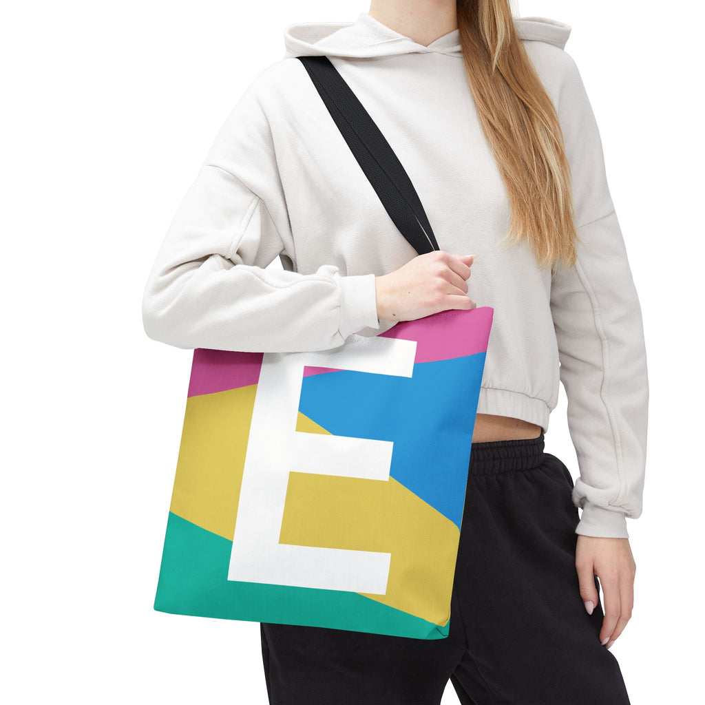 Monogram 'E' Colorblock Tote Bag — Personalized Initial E Shoulder Tote