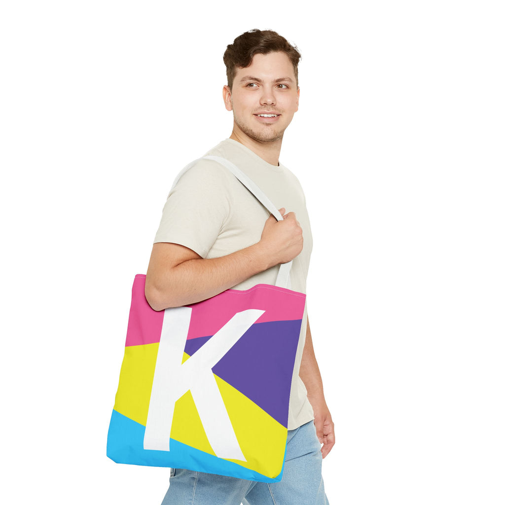 Monogram 'K' Colorblock Tote Bag — Personalized Initial K Shoulder Tote