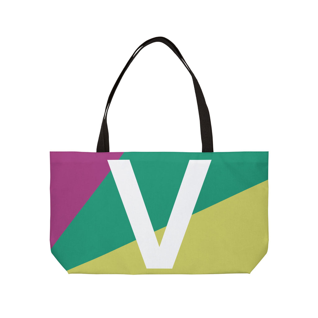 Personalized 'V' Colorblock Tote Bag — Monogram Weekender Tote