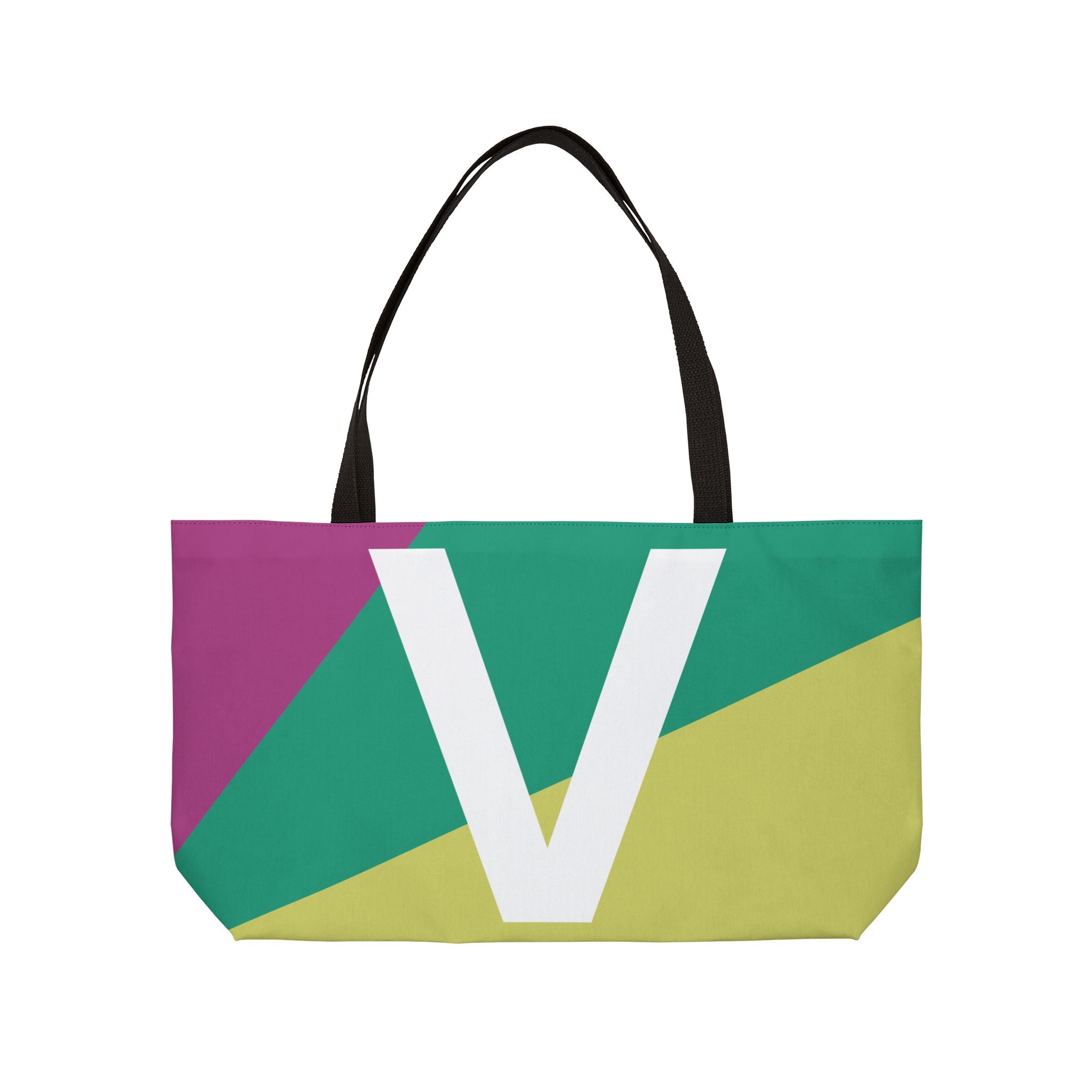 Personalized 'V' Colorblock Tote Bag — Monogram Weekender Tote