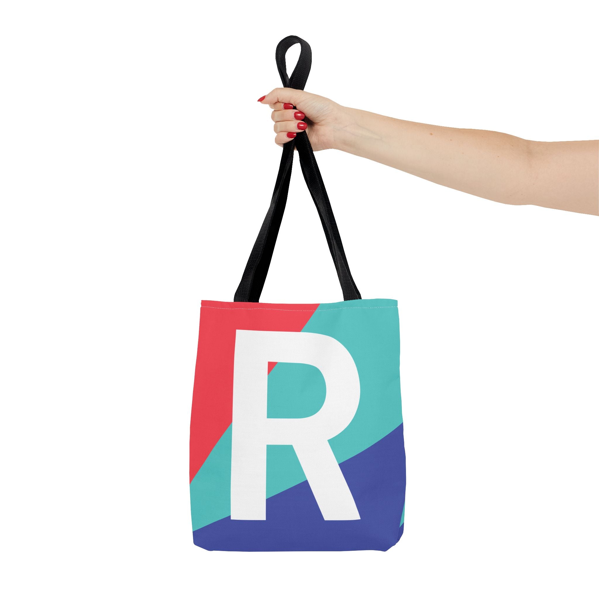 Monogram 'R' Colorblock Tote Bag — Personalized Initial R Shoulder Tote