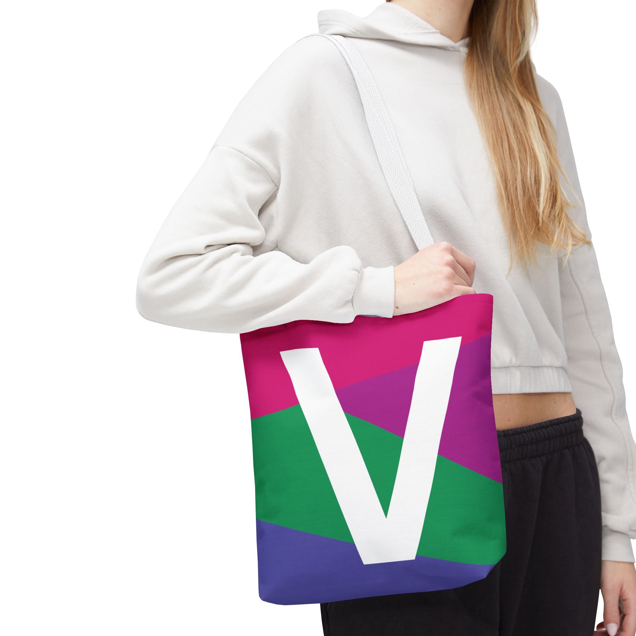 Monogram 'V' Colorblock Tote Bag — Personalized Initial V Shoulder Tote