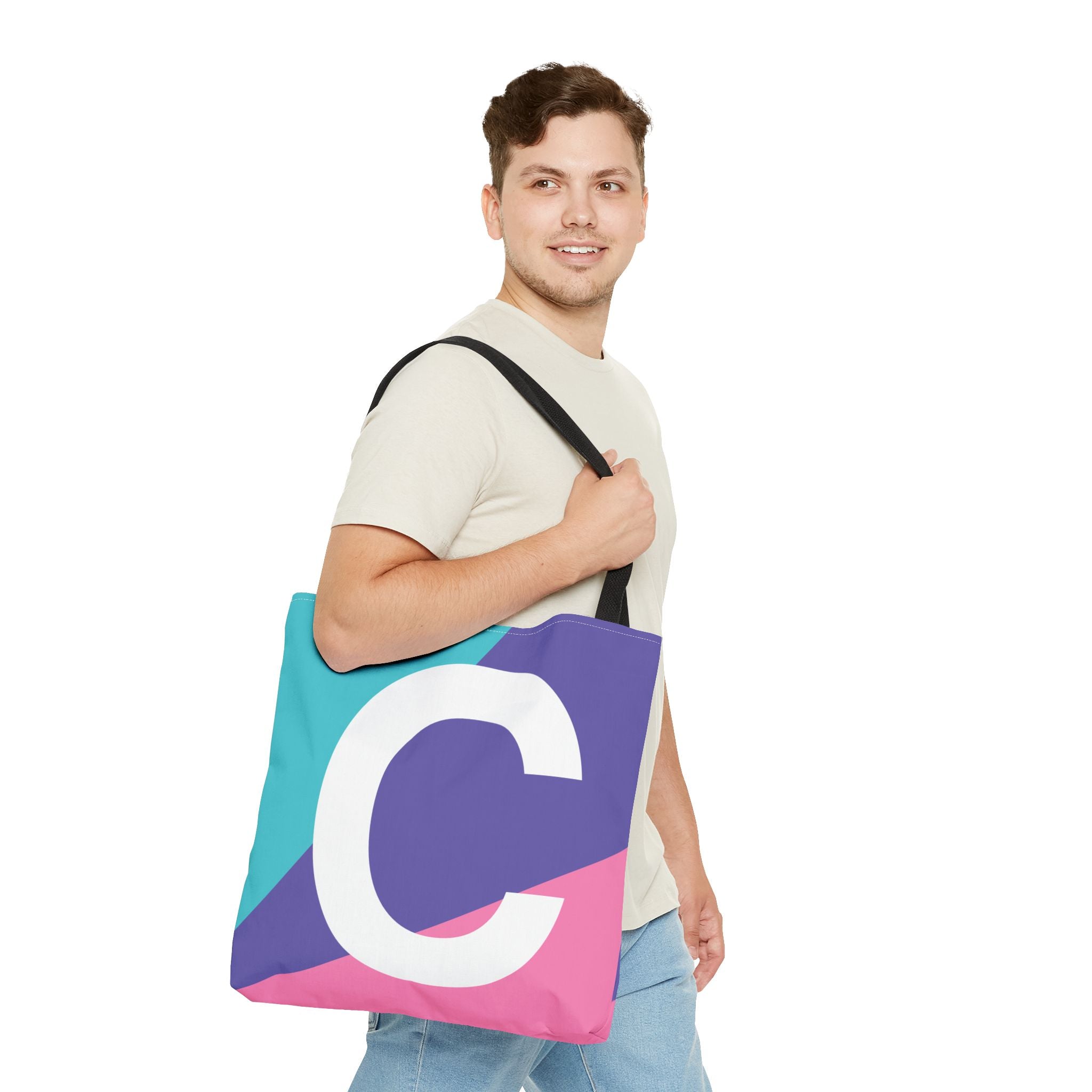 Monogram 'C' Colorblock Tote Bag — Personalized Initial C Shoulder Tote