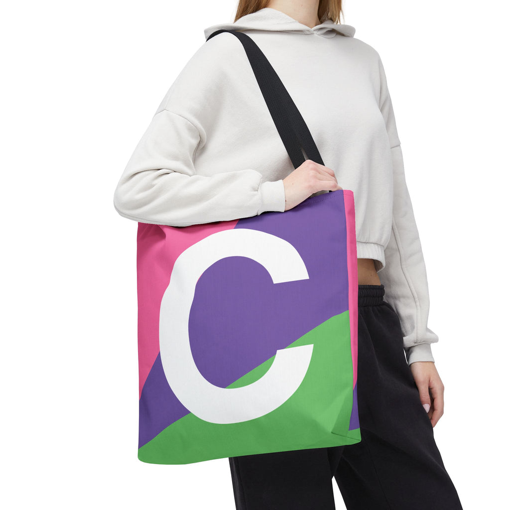 Monogram 'C' Colorblock Tote Bag — Personalized Initial C Shoulder Tote