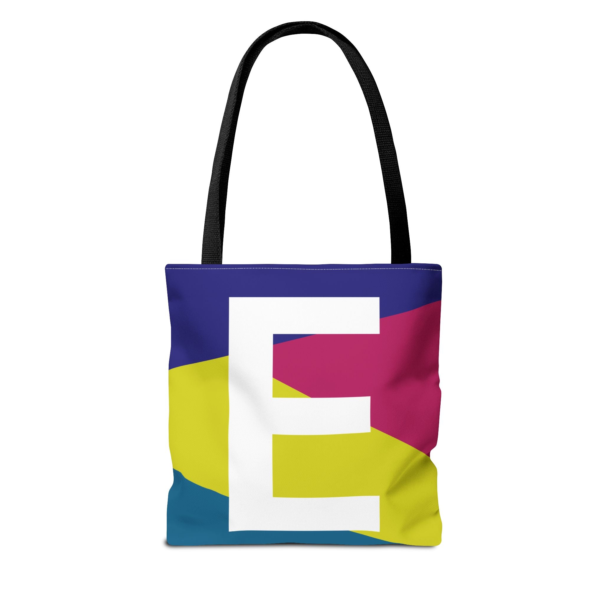 Monogram 'E' Colorblock Tote Bag — Personalized Initial E Shoulder Tote