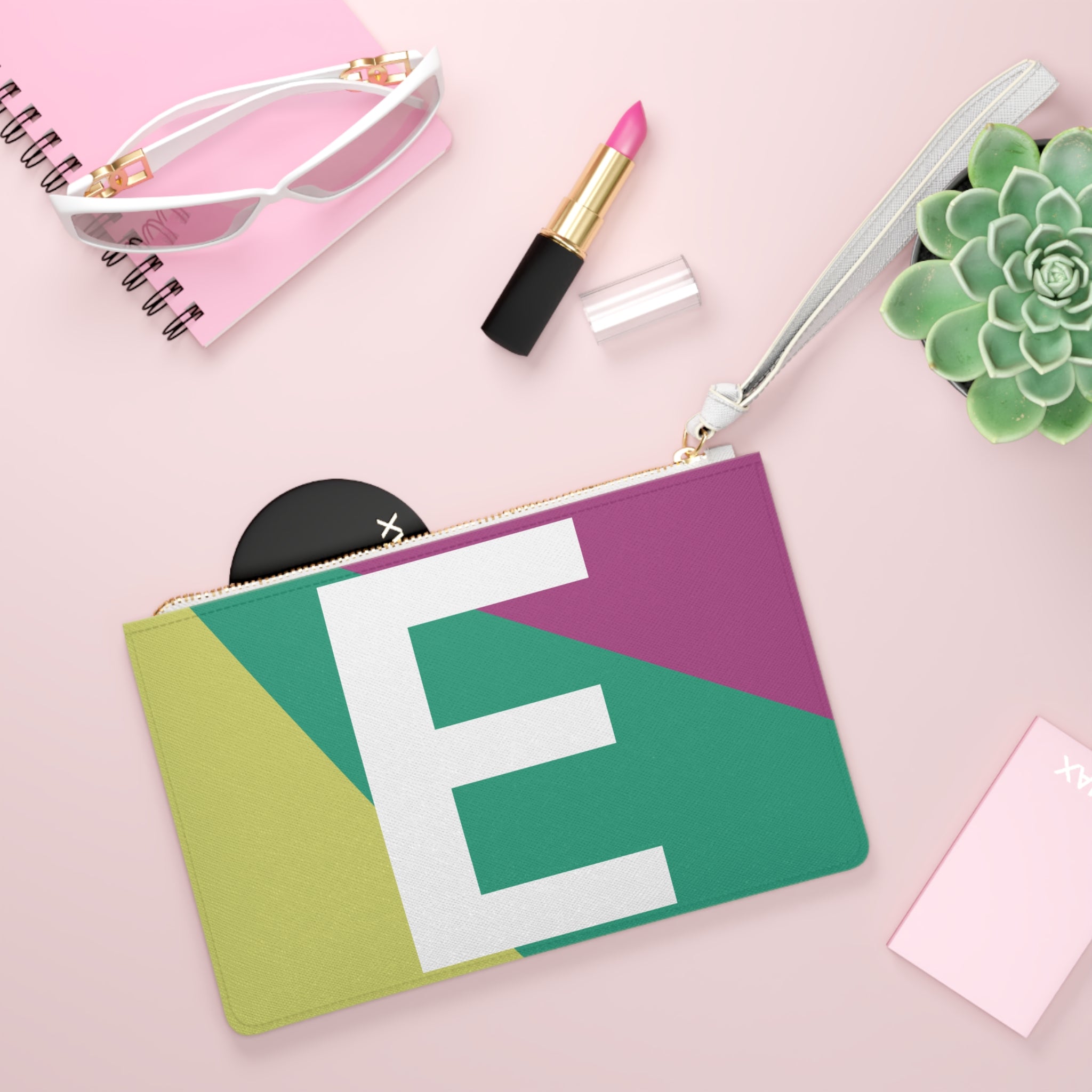 Monogram 'E' Colorblock Clutch Bag — Bold Geometric Wristlet for Everyday & Gifts