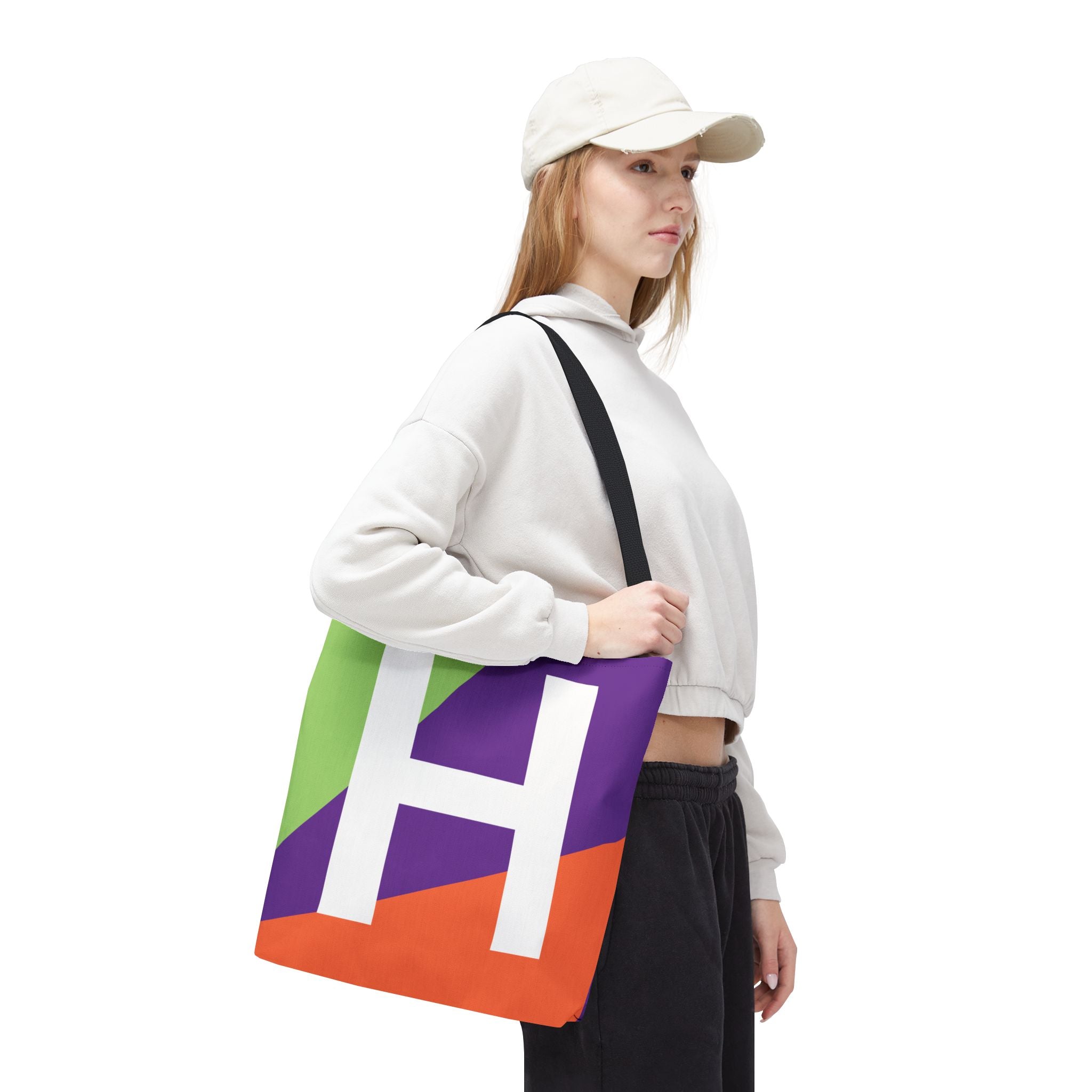 Monogram 'H' Colorblock Tote Bag — Personalized Initial H Shoulder Tote