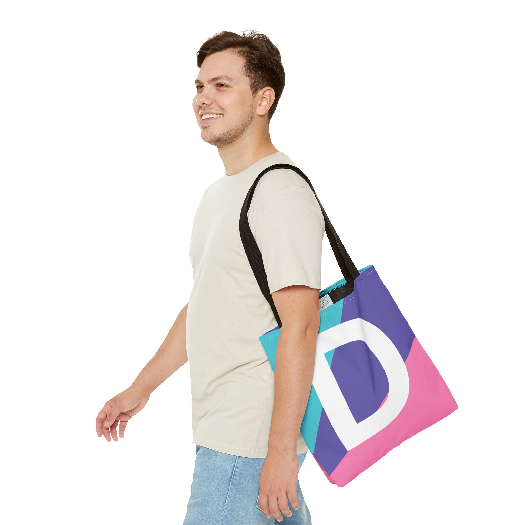 Monogram 'D' Colorblock Tote Bag — Personalized Initial D Shoulder Tote