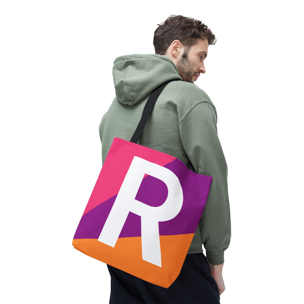 Monogram 'R' Colorblock Tote Bag — Personalized Initial R Shoulder Tote