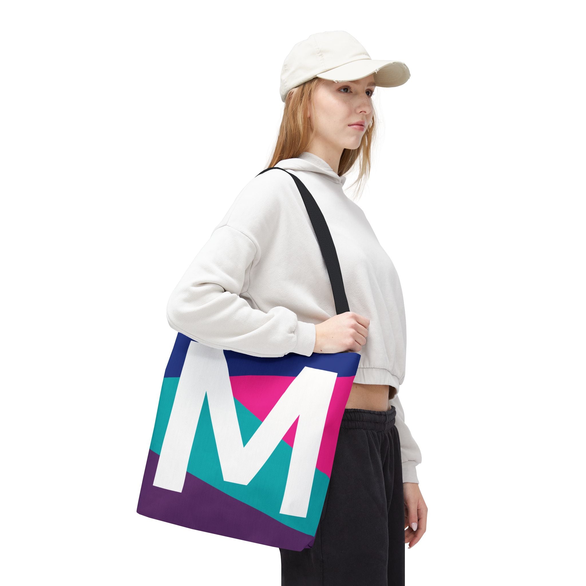 Monogram 'M' Colorblock Tote Bag — Personalized Initial L Shoulder Tote