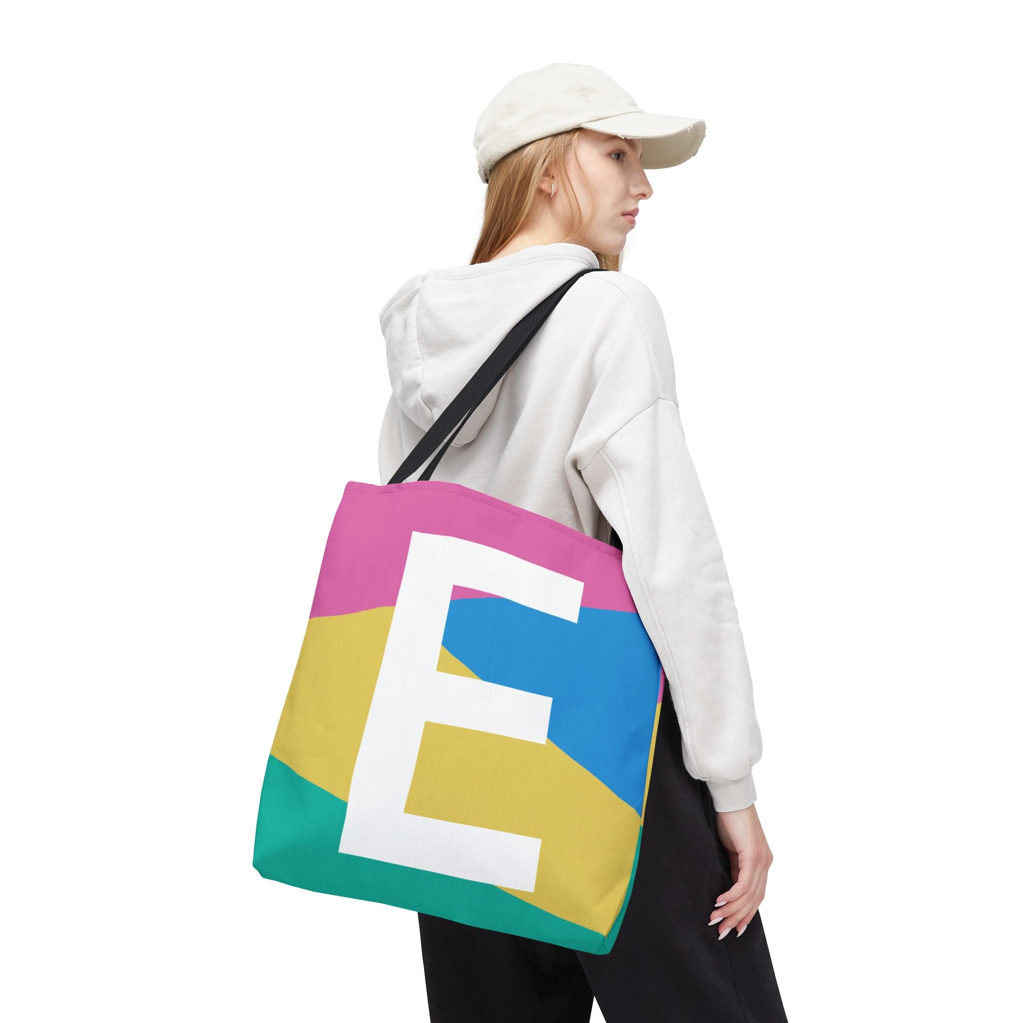 Monogram 'E' Colorblock Tote Bag — Personalized Initial E Shoulder Tote