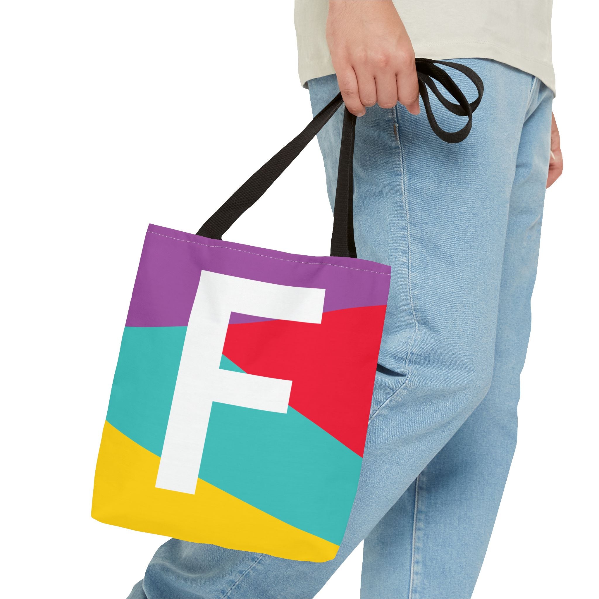 Monogram 'F' Colorblock Tote Bag — Personalized Initial F Shoulder Tote