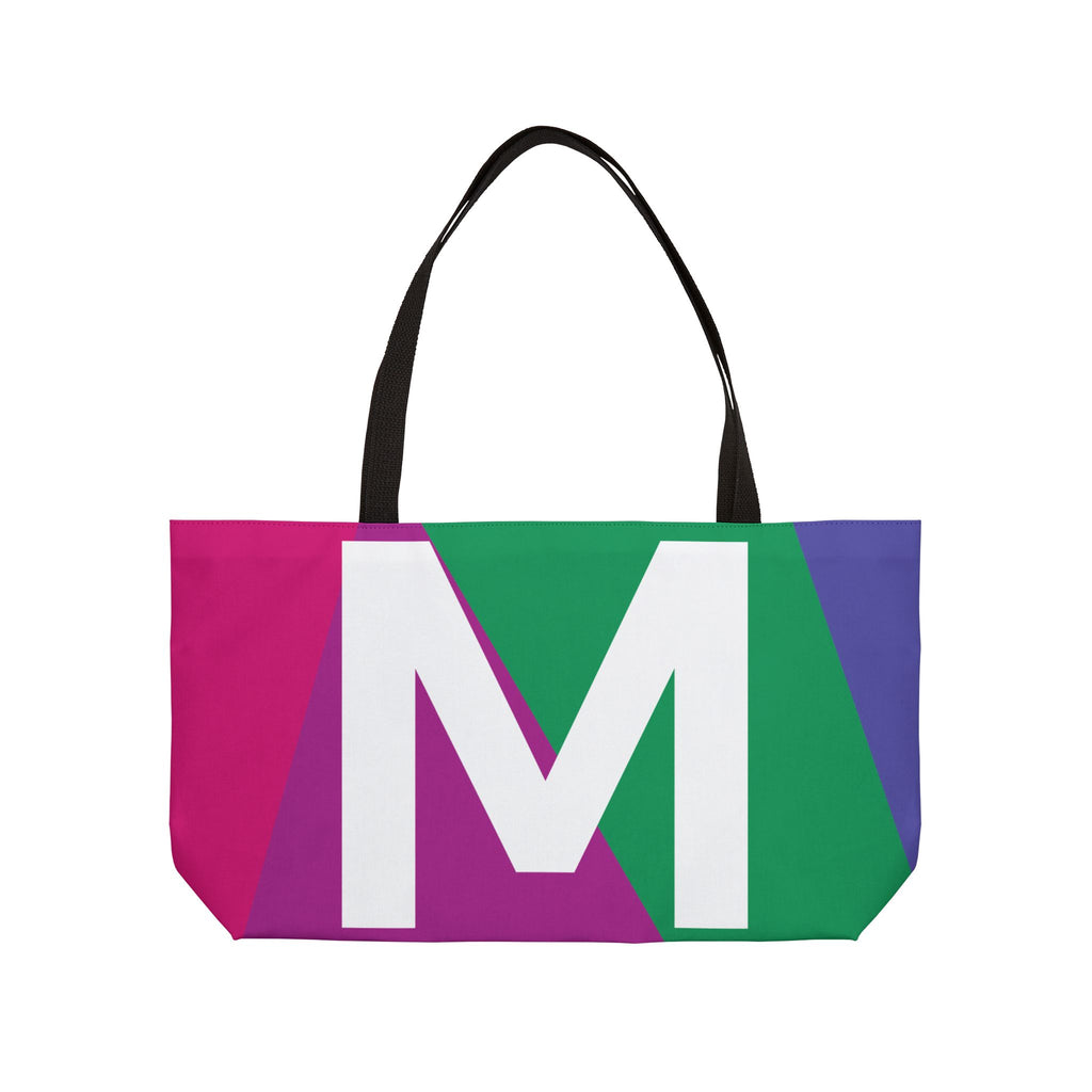 Personalized 'M' Colorblock Tote Bag — Monogram Weekender Tote