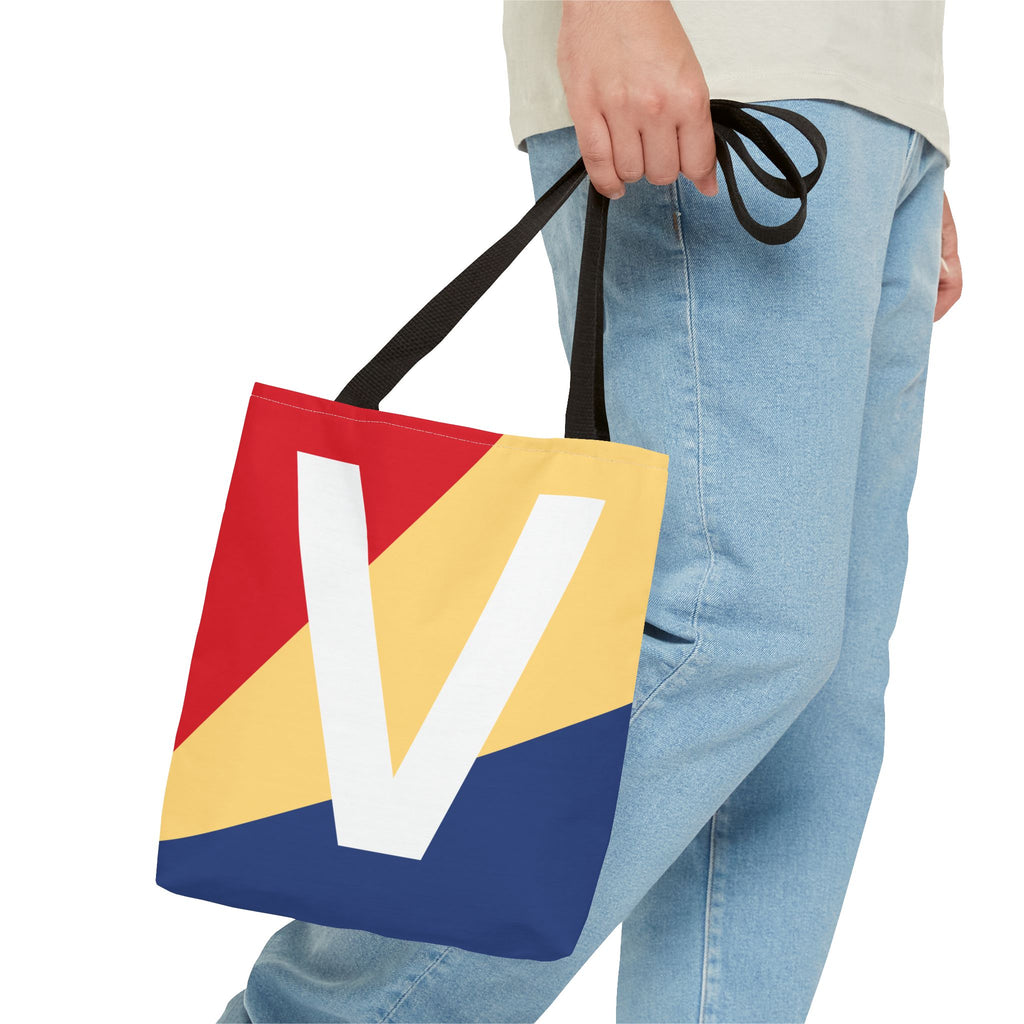 Monogram 'V' Colorblock Tote Bag — Personalized Initial V Shoulder Tote