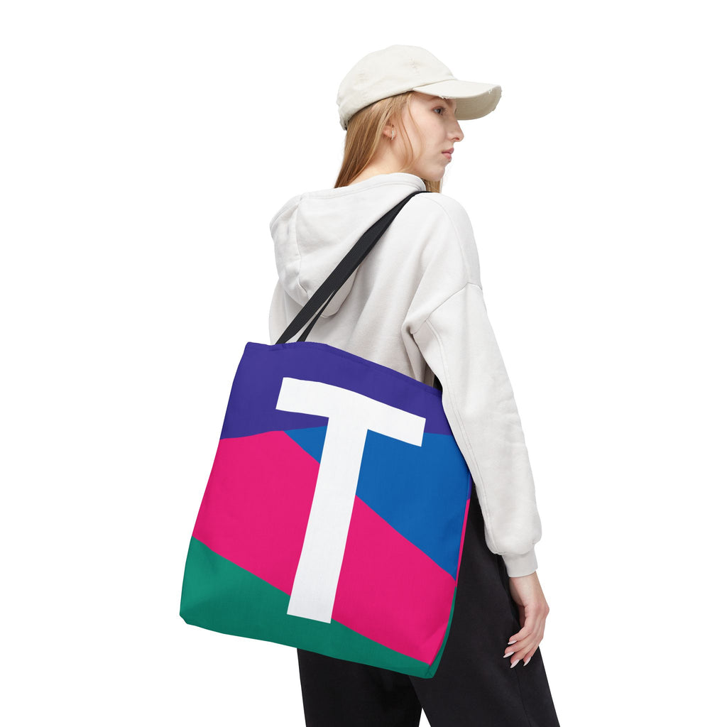 Monogram 'T' Colorblock Tote Bag — Personalized Initial T Shoulder Tote