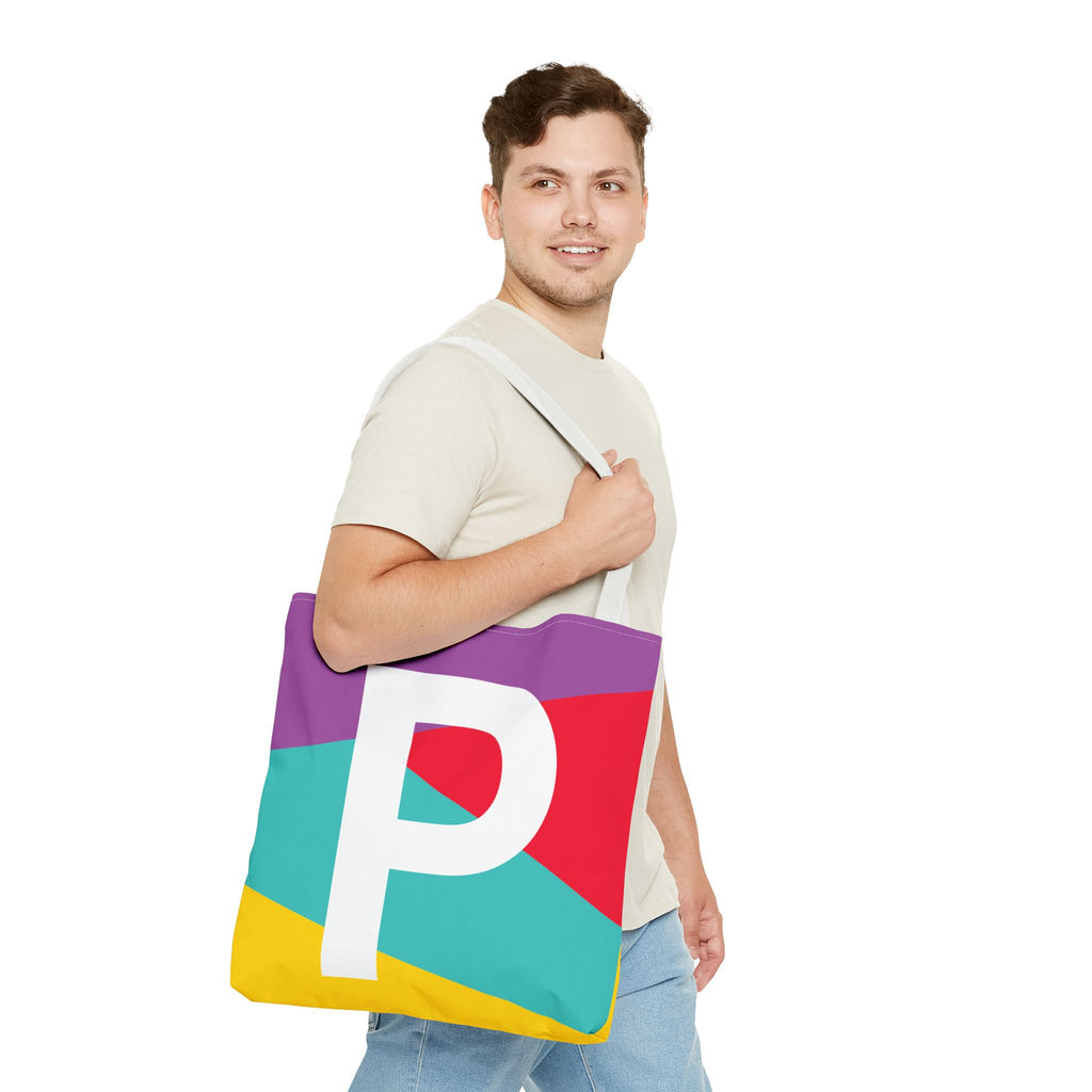 Monogram 'P' Colorblock Tote Bag — Personalized Initial P Shoulder Tote