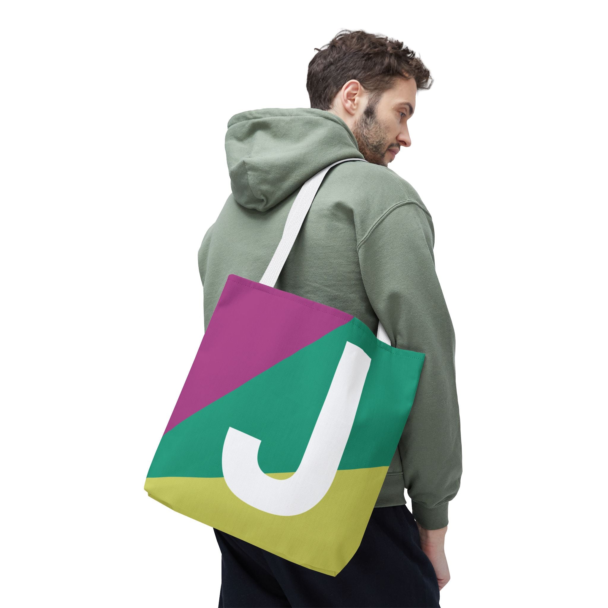 Monogram 'J' Colorblock Tote Bag — Personalized Initial J Shoulder Tote