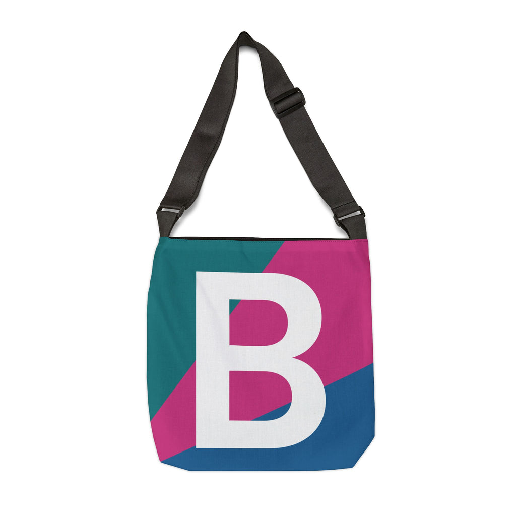 Initial Letter 'B' Colorblock Adjustable Tote Bag — Monogram Alphabet Shoulder Bag