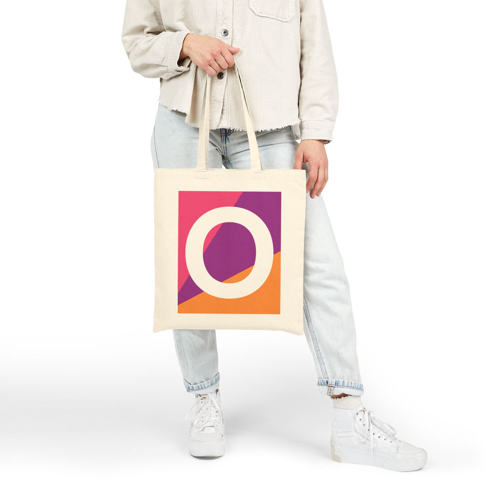 Initial O Colorblock Canvas Tote Bag — Monogram Letter O Reusable Grocery Tote