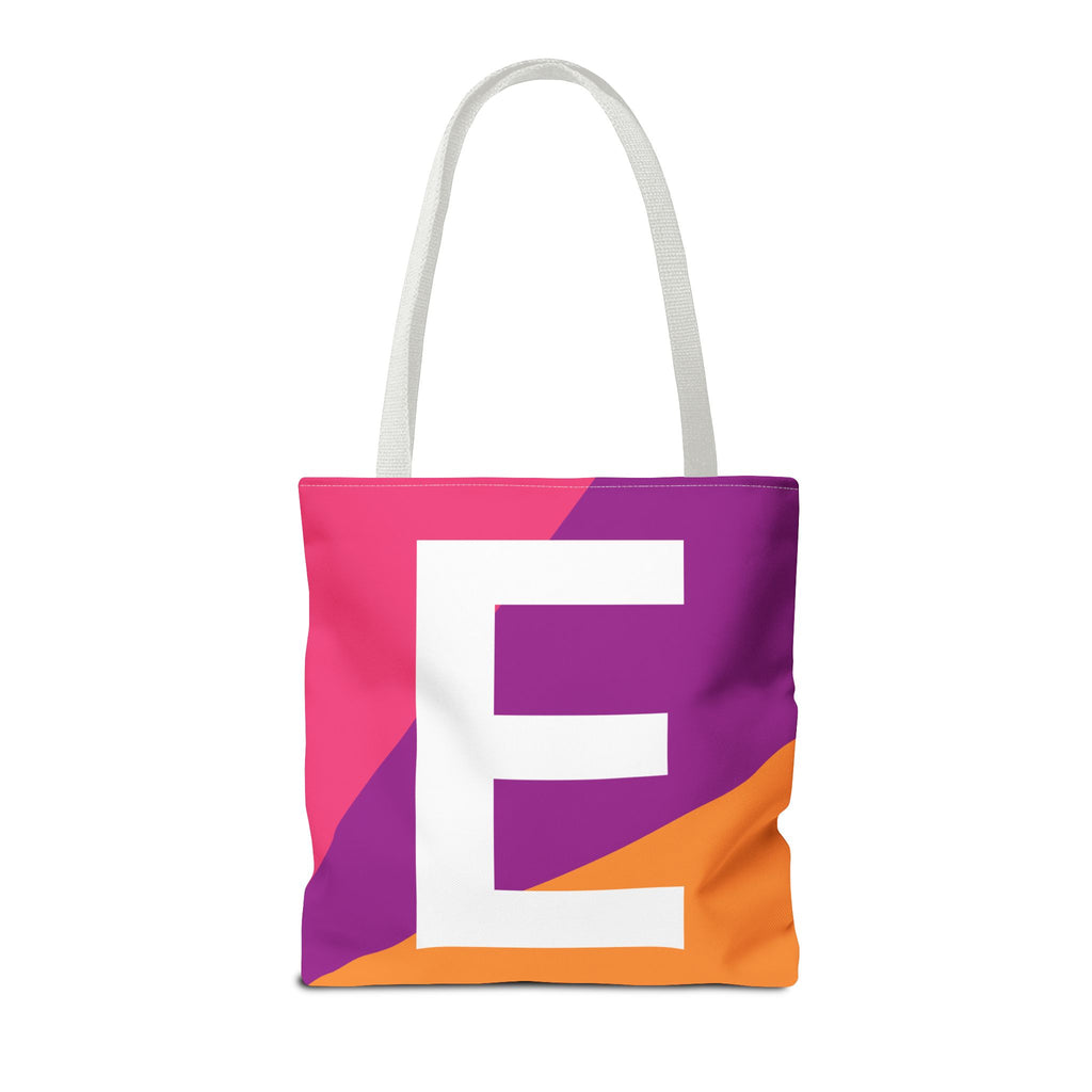 Monogram 'E' Colorblock Tote Bag — Personalized Initial E Shoulder Tote