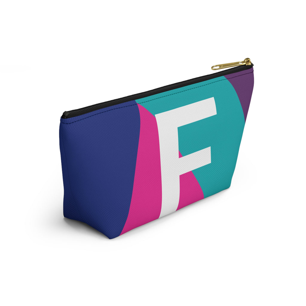 Initials Colorblock Accessory Pouch — Monogram F T-Bottom Cosmetic Bag