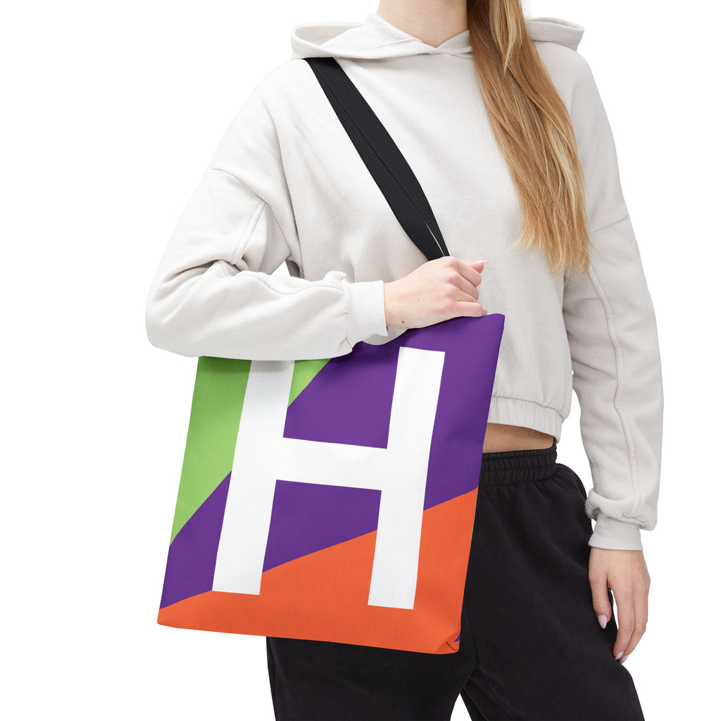 Monogram 'H' Colorblock Tote Bag — Personalized Initial H Shoulder Tote