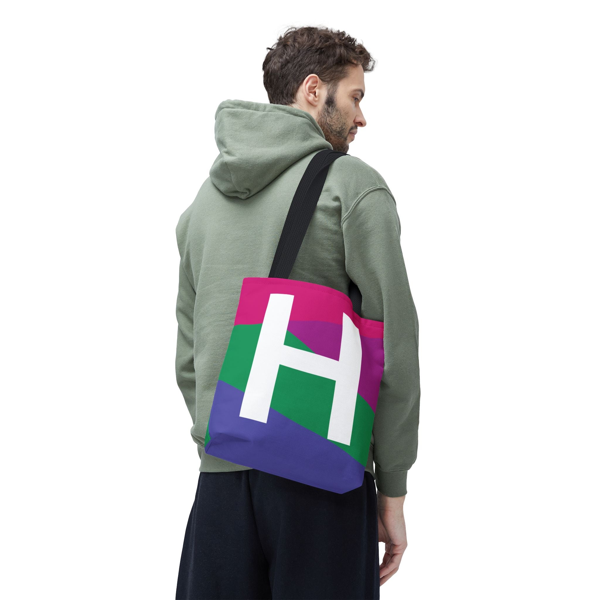 Monogram 'H' Colorblock Tote Bag — Personalized Initial H Shoulder Tote
