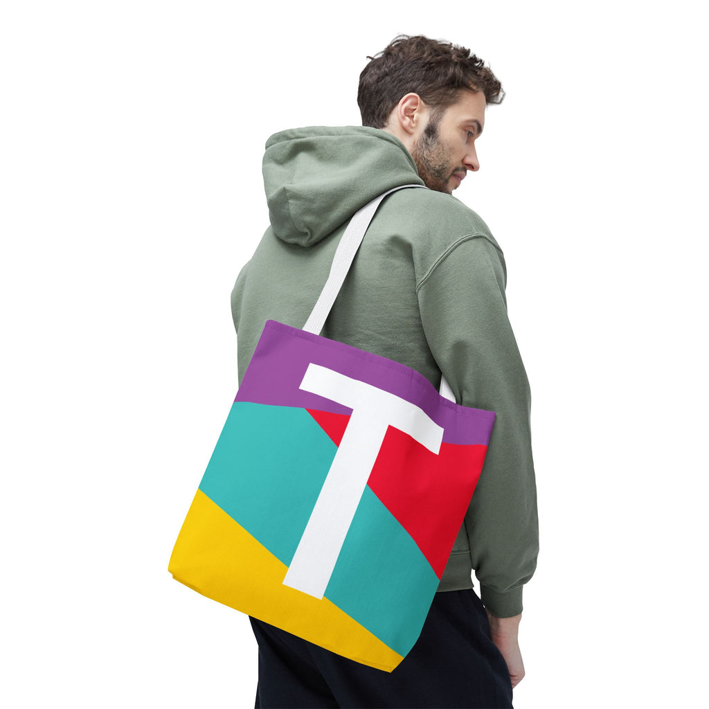 Monogram 'T' Colorblock Tote Bag — Personalized Initial T Shoulder Tote