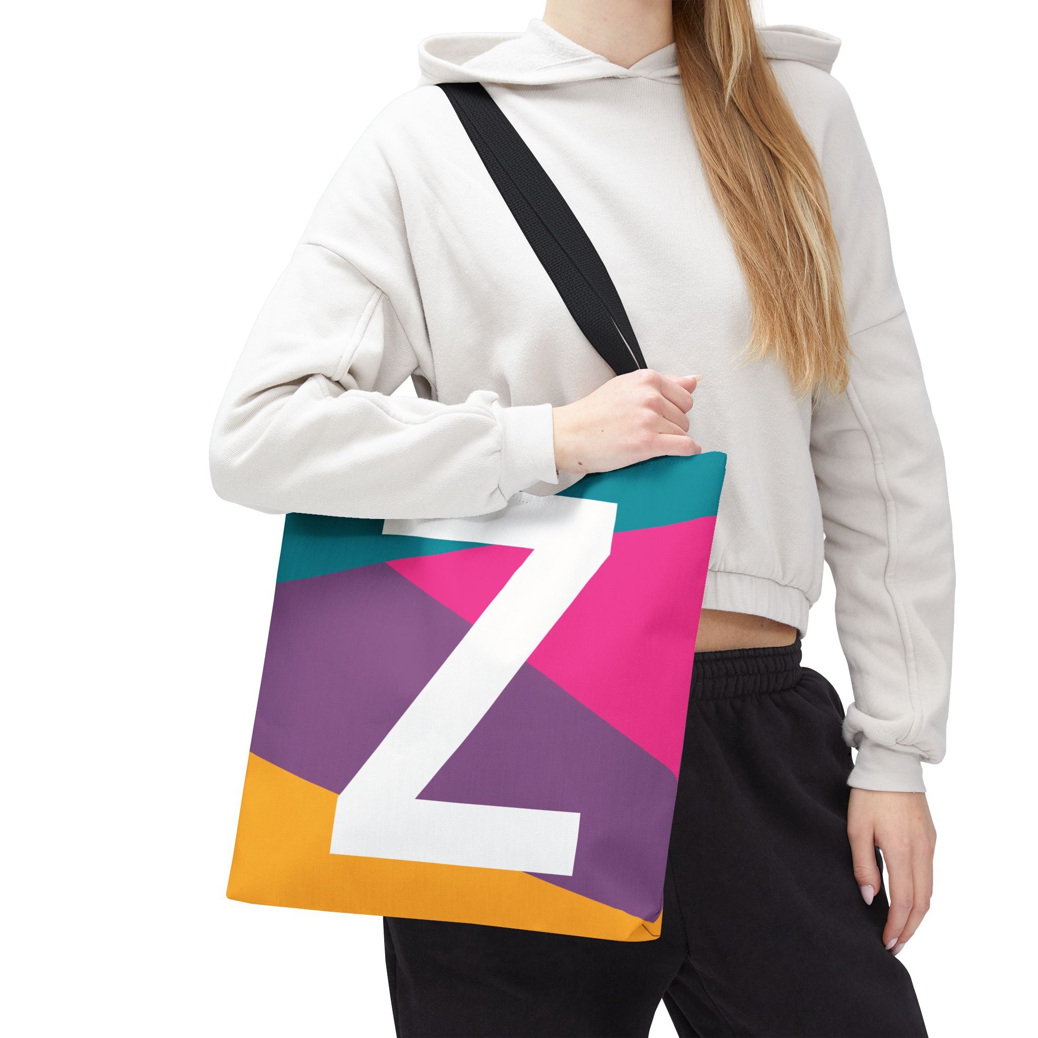 Monogram 'Z' Colorblock Tote Bag — Personalized Initial Z Shoulder Tote