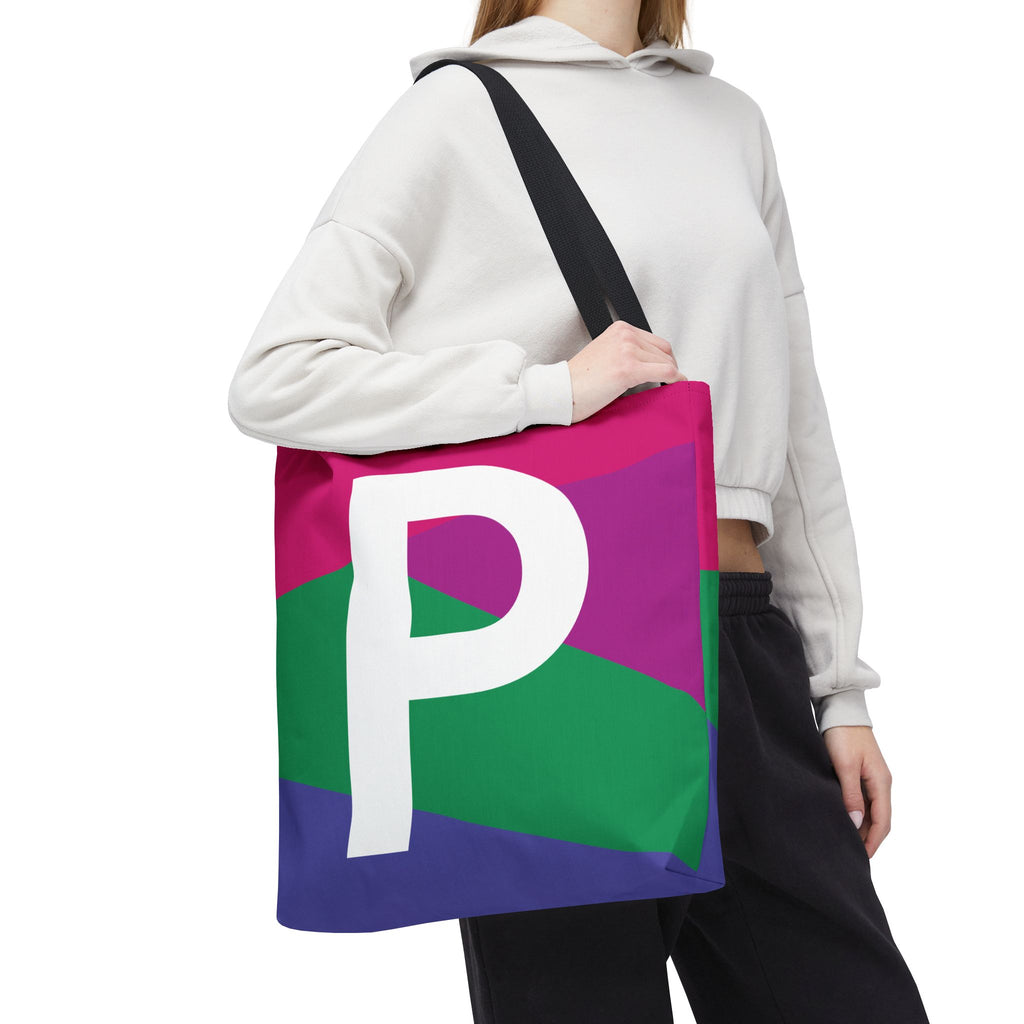 Monogram 'P' Colorblock Tote Bag — Personalized Initial P Shoulder Tote