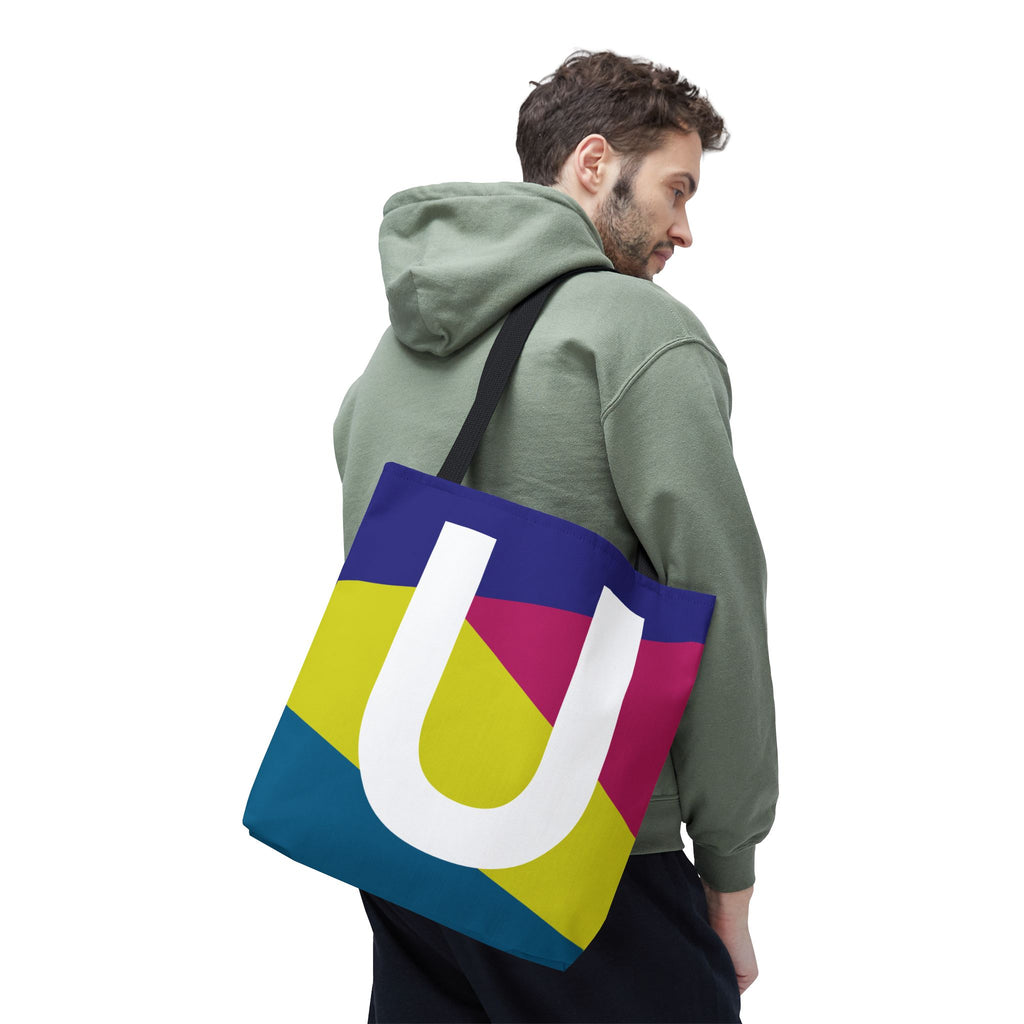 Monogram 'U' Colorblock Tote Bag — Personalized Initial U Shoulder Tote