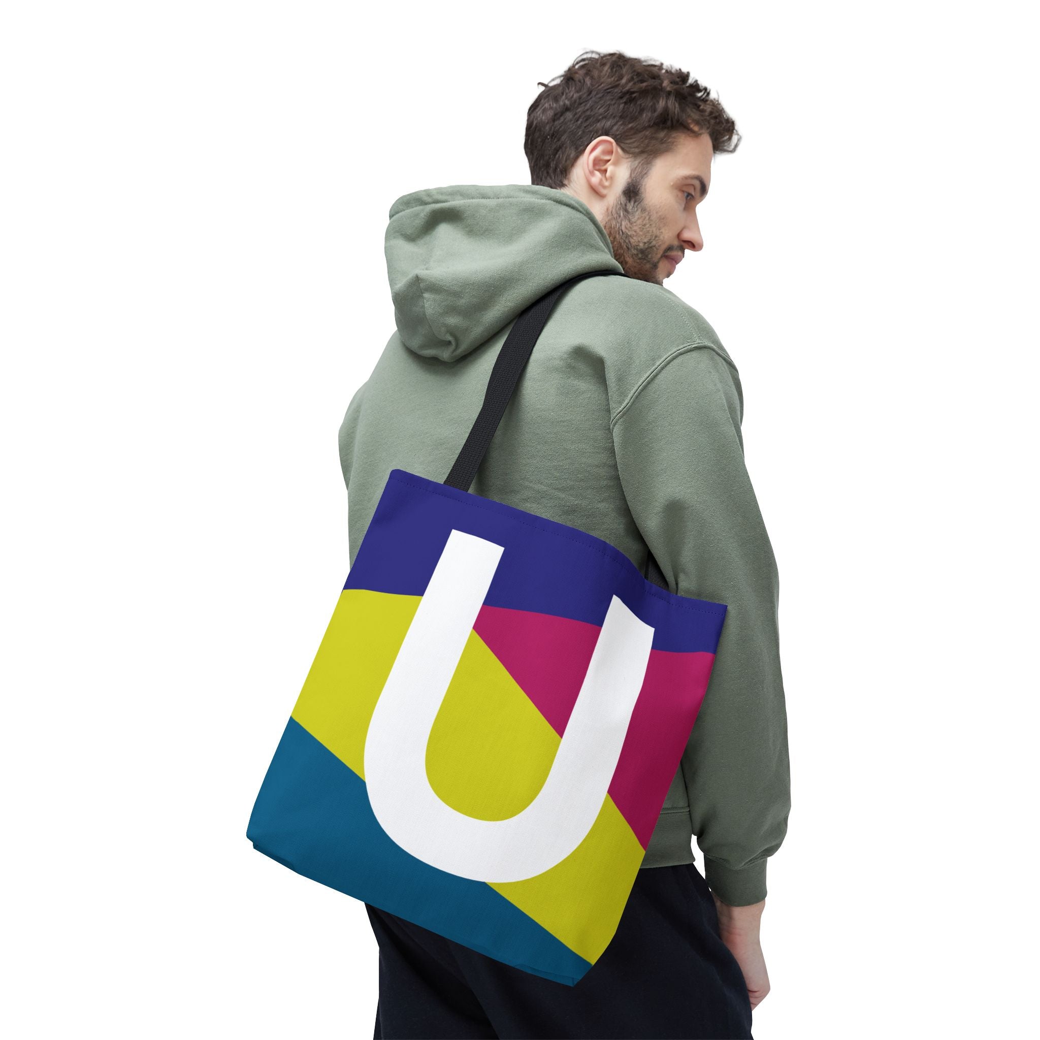 Monogram 'U' Colorblock Tote Bag — Personalized Initial U Shoulder Tote