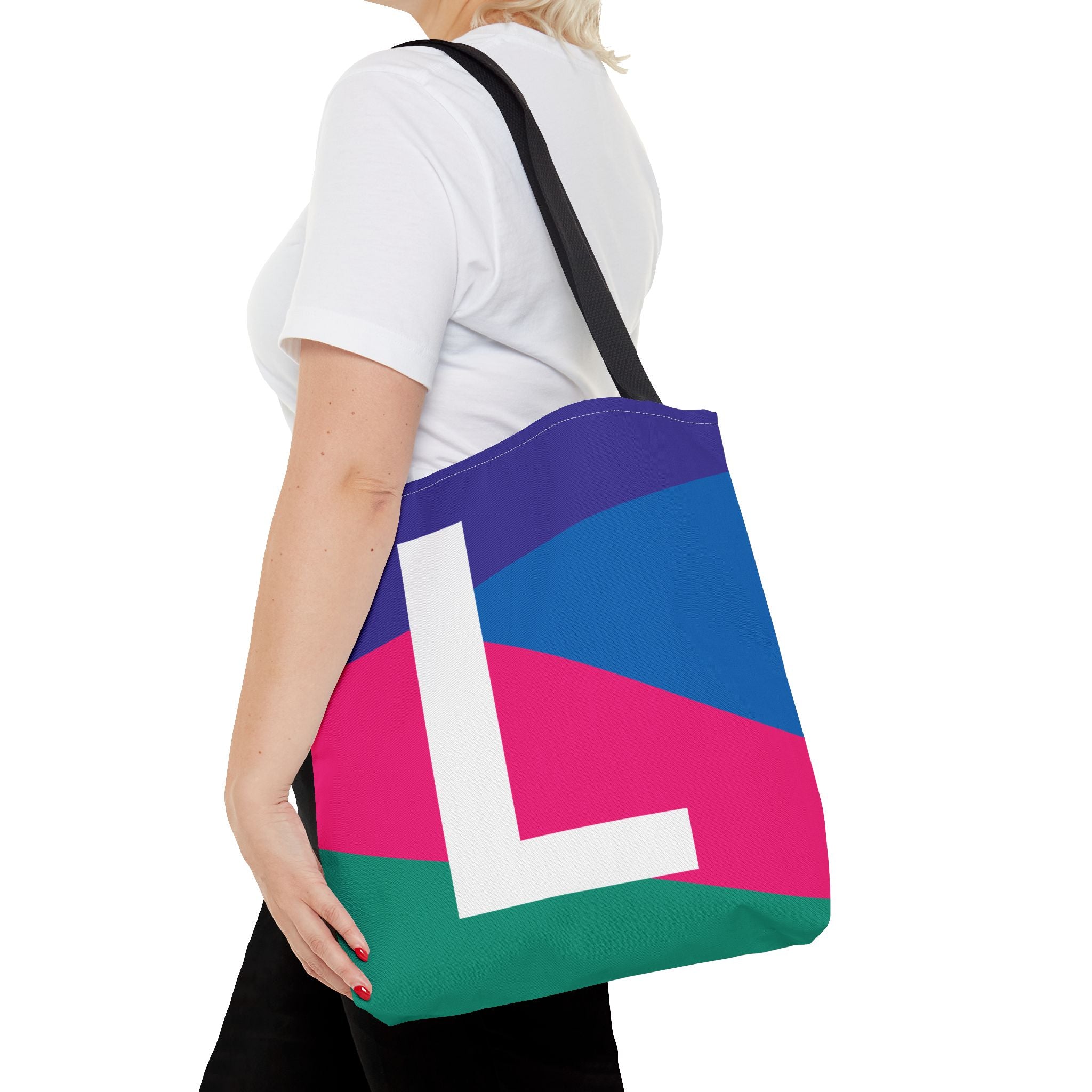 Monogram 'L' Colorblock Tote Bag — Personalized Initial L Shoulder Tote