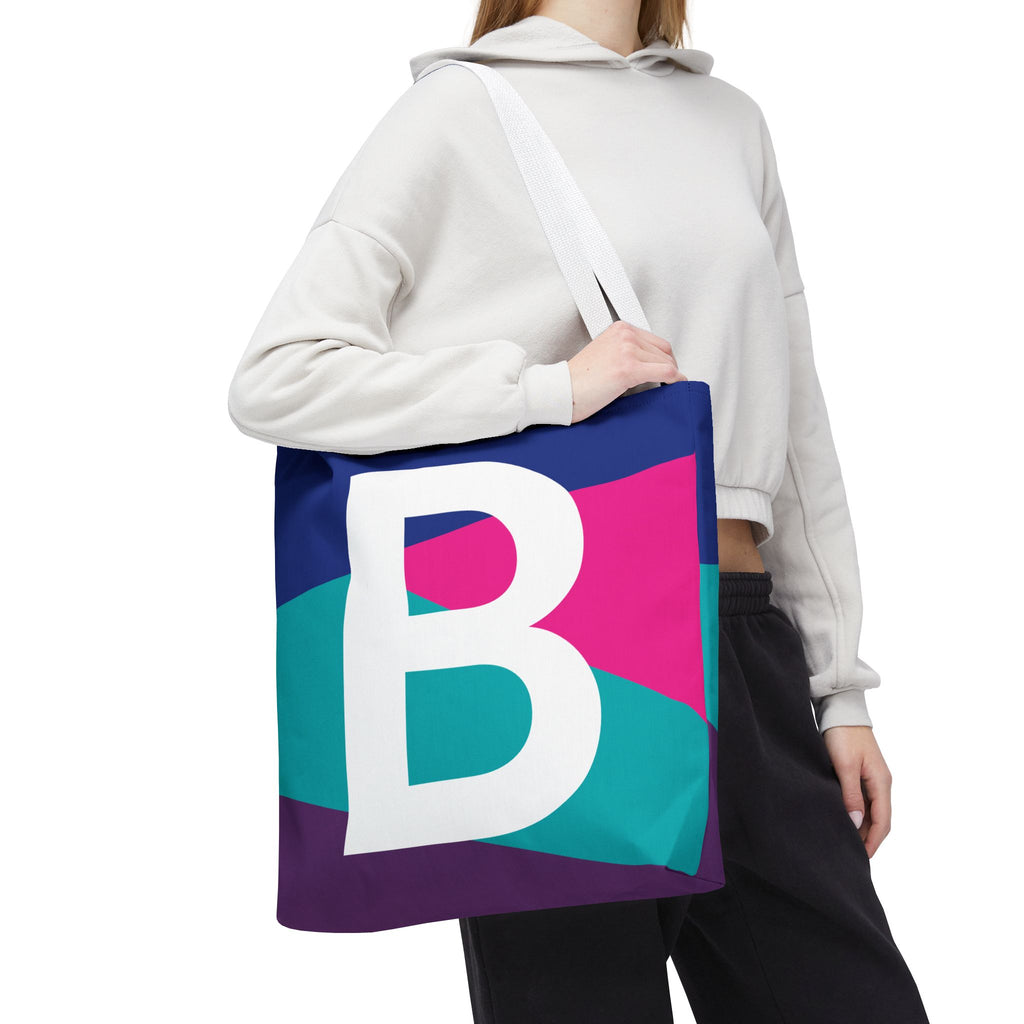 Monogram 'B' Colorblock Tote Bag — Personalized Initial B Shoulder Tote