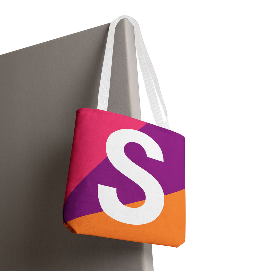 Monogram 'S' Colorblock Tote Bag — Personalized Initial S Shoulder Tote