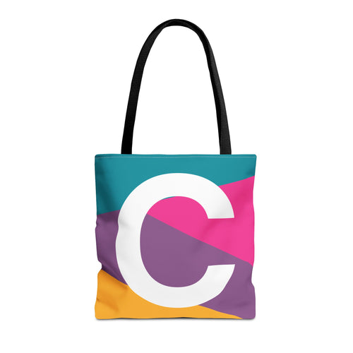 Monogram 'C' Colorblock Tote Bag — Personalized Initial C Shoulder Tote