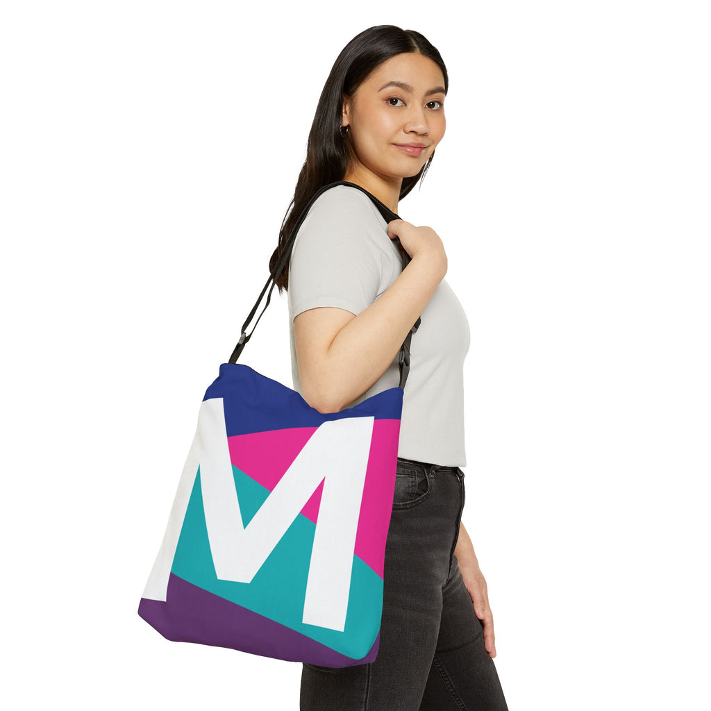 Initial Letter 'M' Colorblock Adjustable Tote Bag — Monogram Alphabet Shoulder Bag