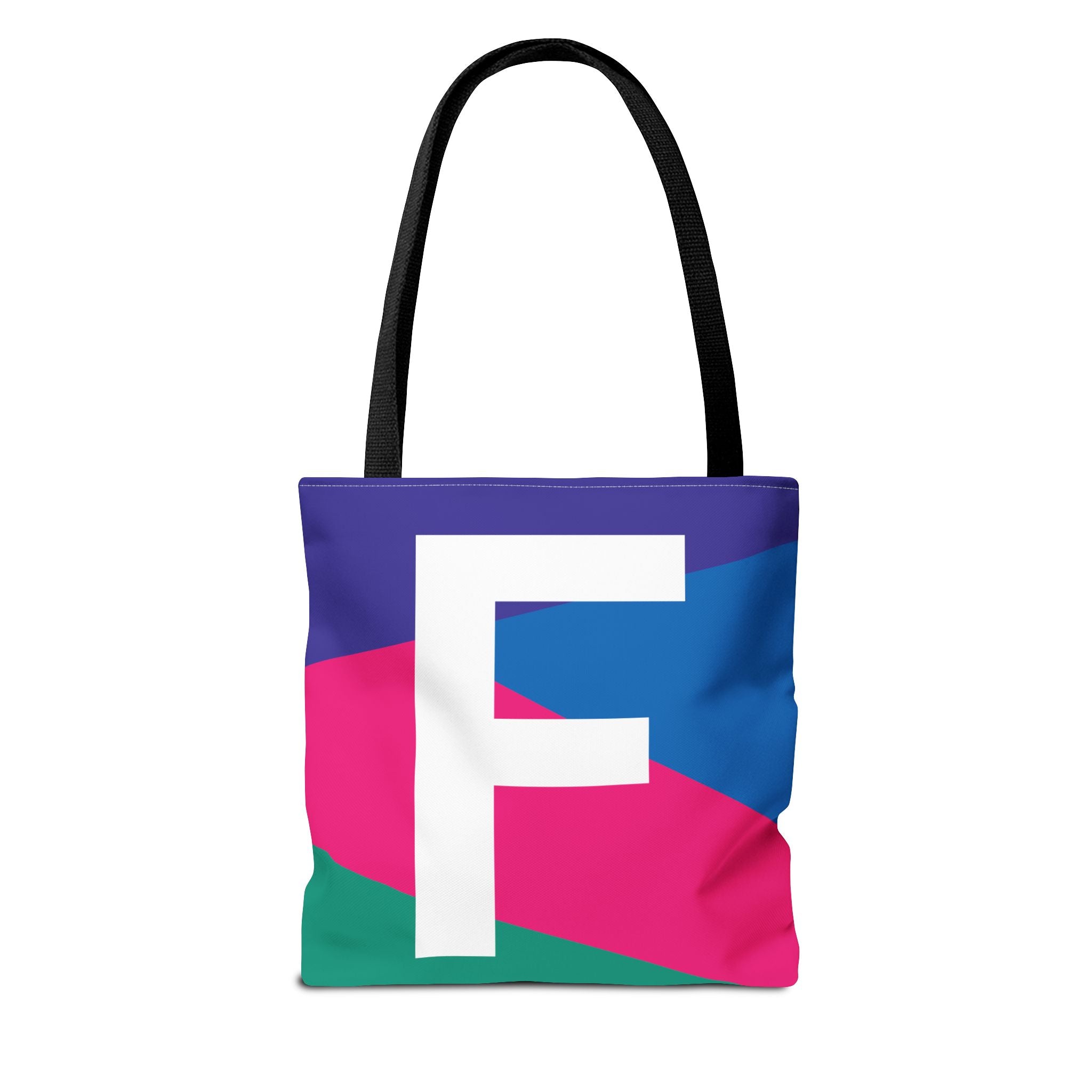 Monogram 'F' Colorblock Tote Bag — Personalized Initial F Shoulder Tote