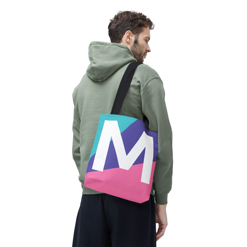 Monogram 'M' Colorblock Tote Bag — Personalized Initial M Shoulder Tote
