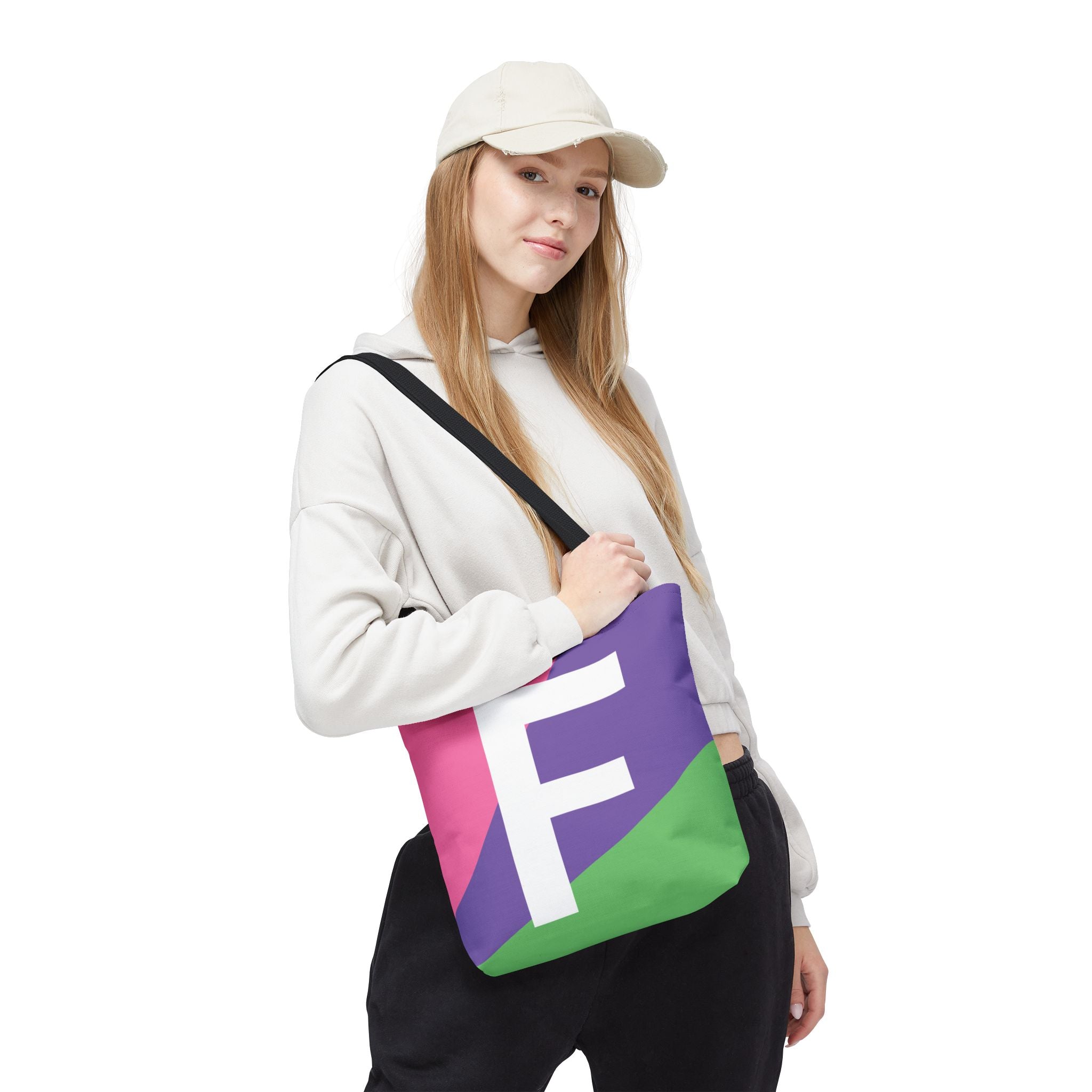 Monogram 'F' Colorblock Tote Bag — Personalized Initial F Shoulder Tote