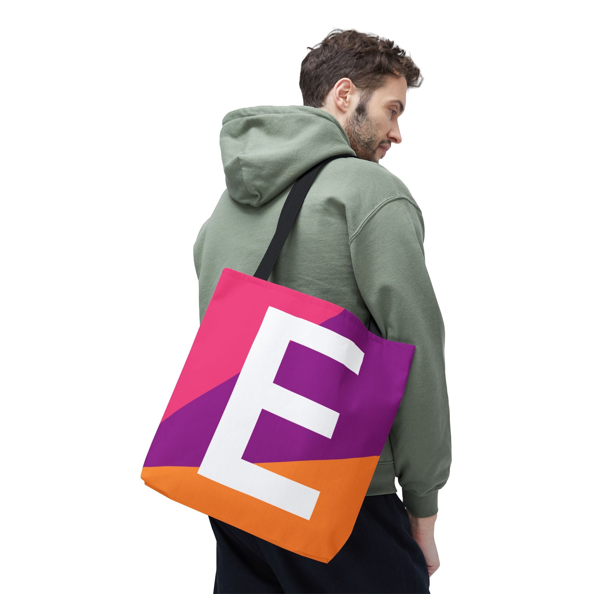 Monogram 'E' Colorblock Tote Bag — Personalized Initial E Shoulder Tote