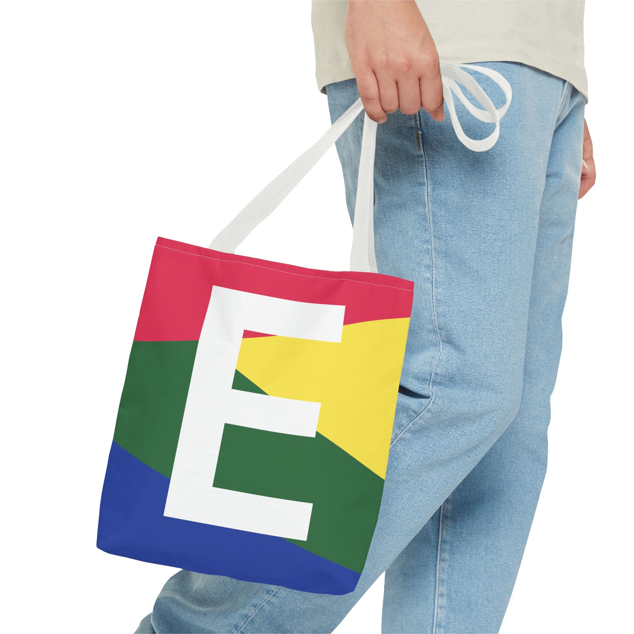 Monogram 'E' Colorblock Tote Bag — Personalized Initial E Shoulder Tote