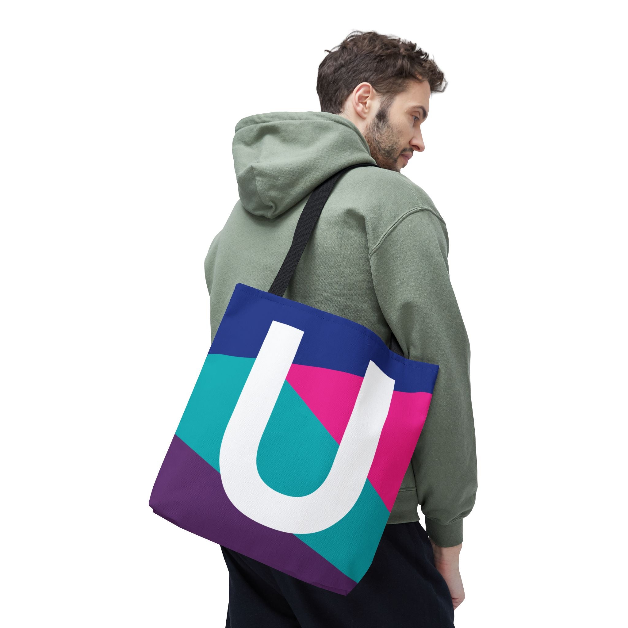 Monogram 'U' Colorblock Tote Bag — Personalized Initial U Shoulder Tote