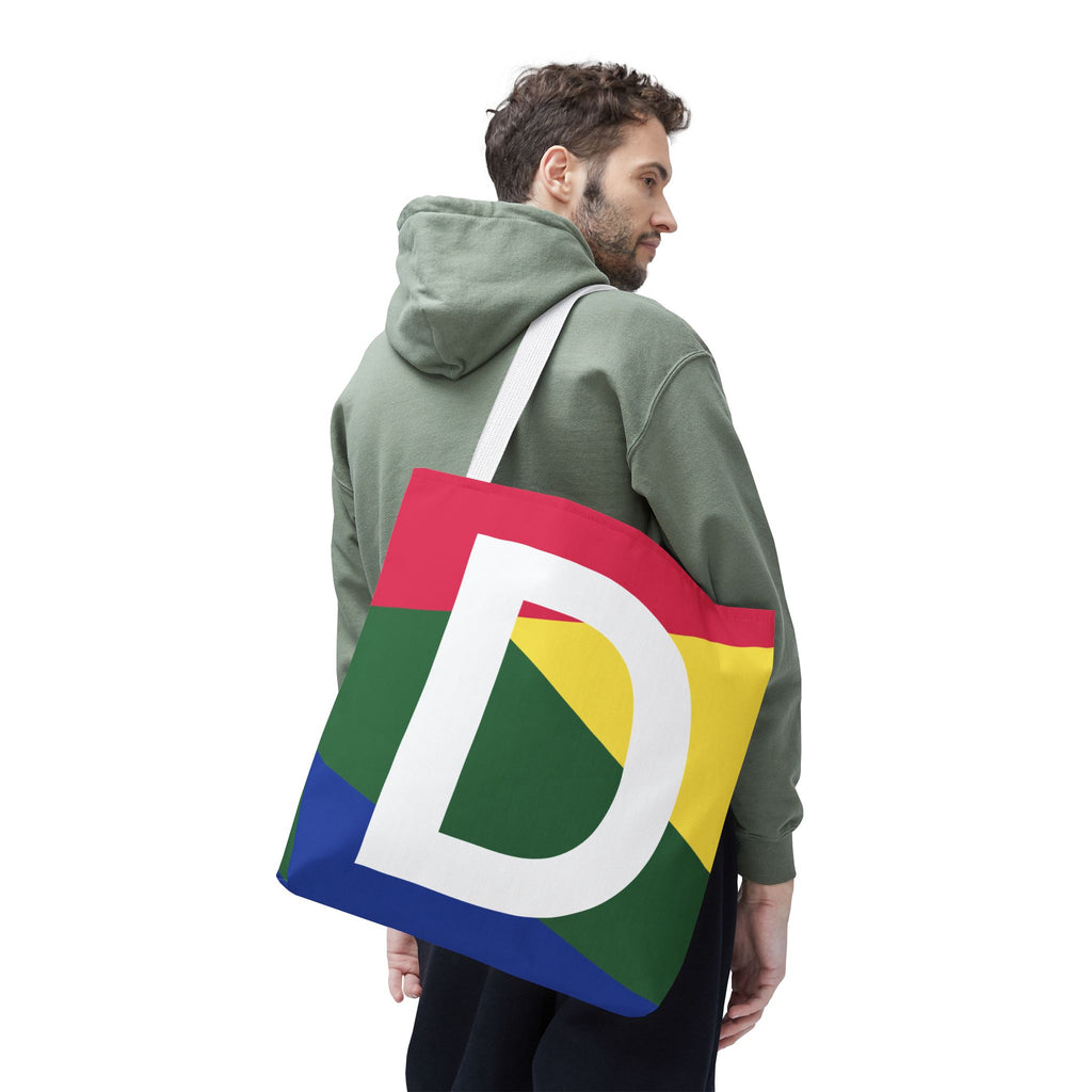 Monogram 'D' Colorblock Tote Bag — Personalized Initial D Shoulder Tote