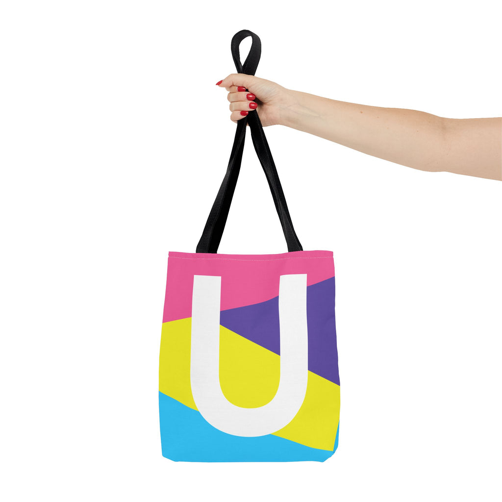 Monogram 'U' Colorblock Tote Bag — Personalized Initial U Shoulder Tote