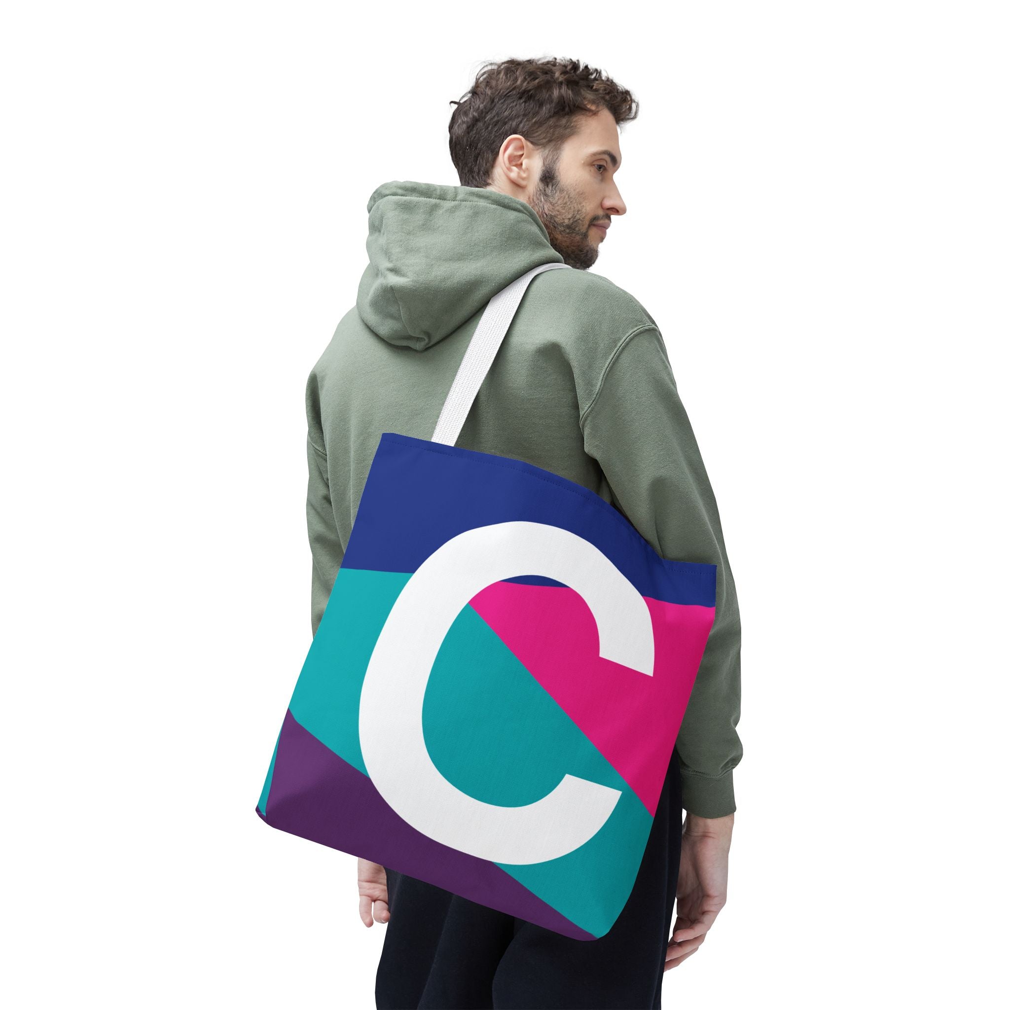 Monogram 'C' Colorblock Tote Bag — Personalized Initial C Shoulder Tote